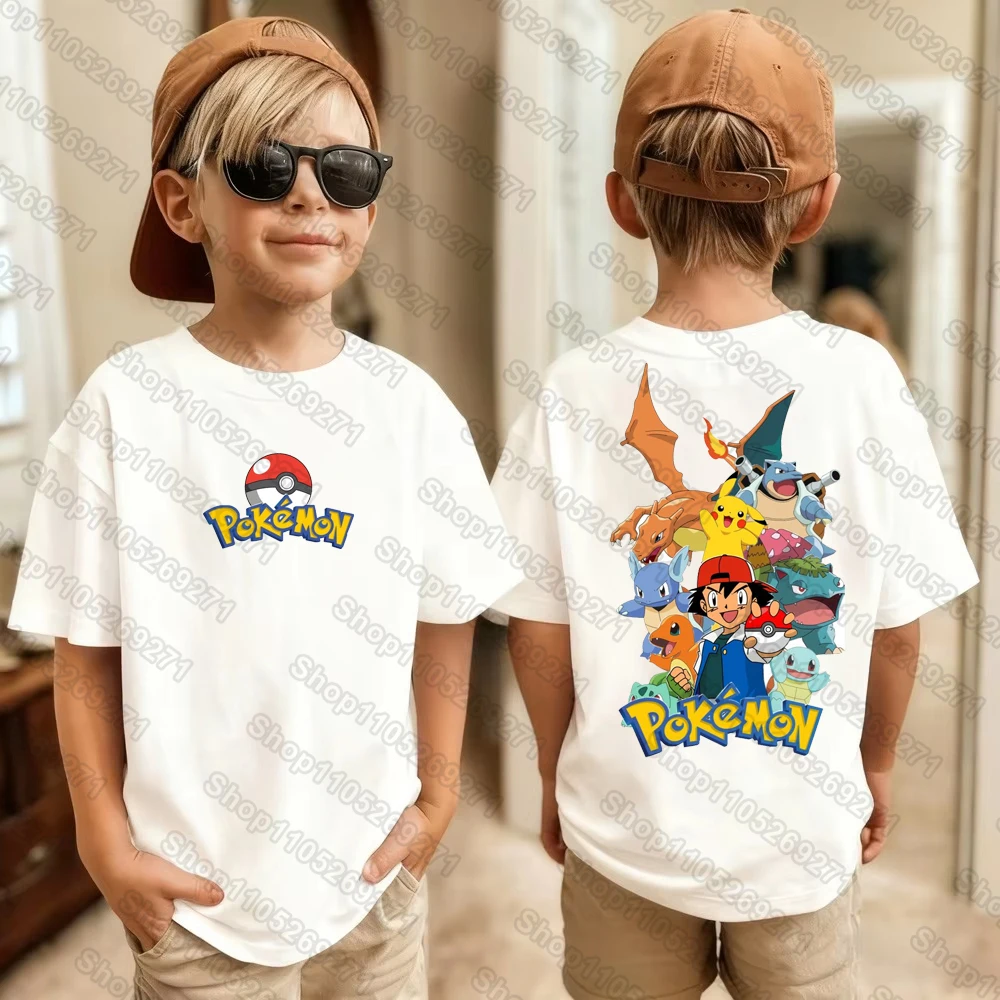Pokemons Pikachu Cartoon Kids Printed T-Shirts Boys Girls Casual Short Sleeves Tops Children's Harajuku Fashion Tee Clothing - view 2