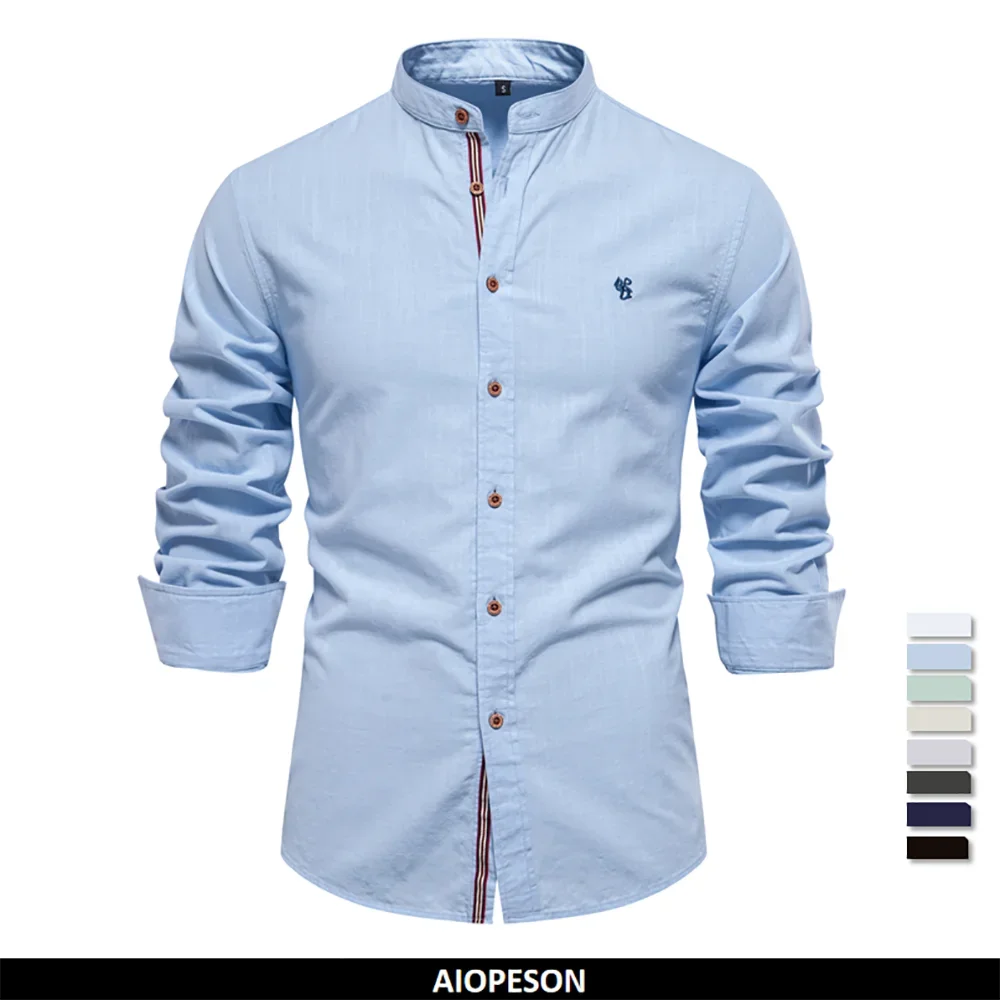 

AIOPESON 100% Cotton Social Shirt Men Solid Color Long Sleeve High Quality Brand Shirt for Men Spring Stand Casual Men's Shirts