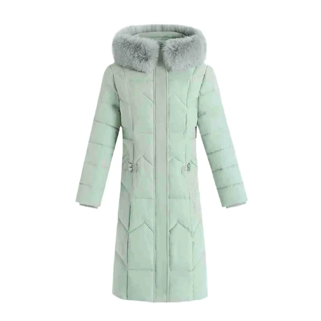 Jaqueta feminina de inverno longa na altura do joelho acolchoada de algodão slim fit estilo coreano espessada