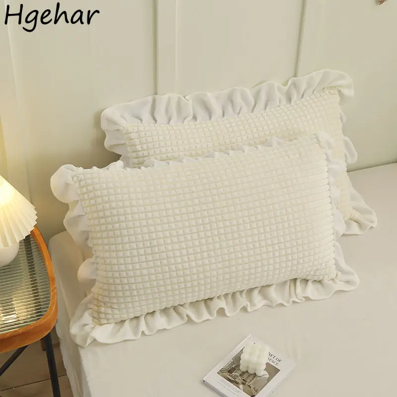 Pillow Case Plaid Velvet Comfortable Winter Bedroom 7 Colors Ruffles Design Sweet Simple Tender 1pc Leisure Basic Single Chic