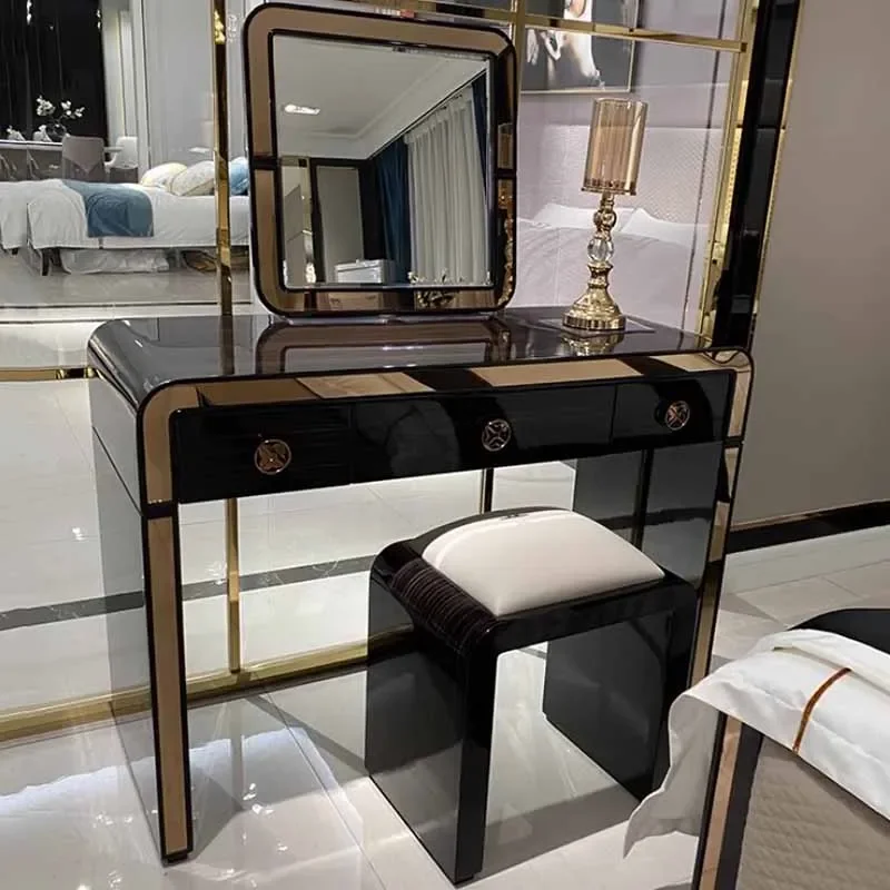 

Stool Luxury Drawers Dresser Eithe Girl Black Box Women Makeup Dressing Table Storage Bedroom Modern Schminktisch Furniture