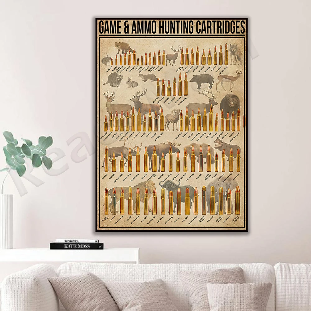 Game and ammunition hunting ammunition retro poster, gift for game lovers
