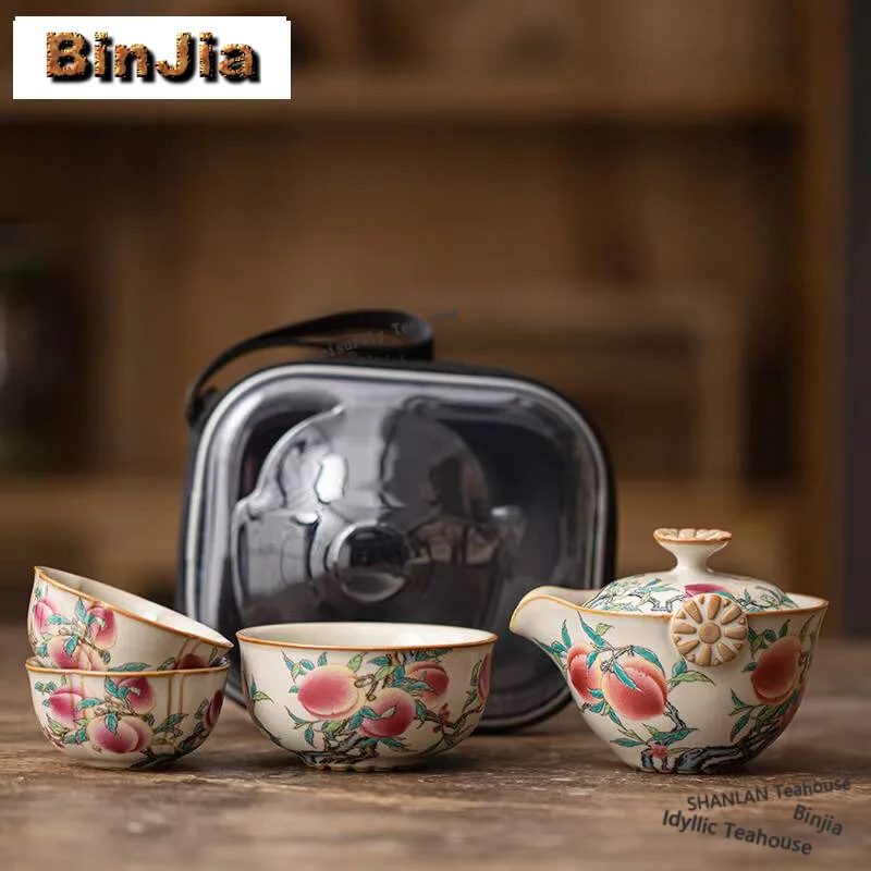

Ретро Ru Kiln Долговечность Персиковый Керамический Чайный Набор Ручной Работы 1 Горшок 3 Чашки Чайное Изготовление Пикник Открытый Портативный Органайзер Сумка Сумка Supplie