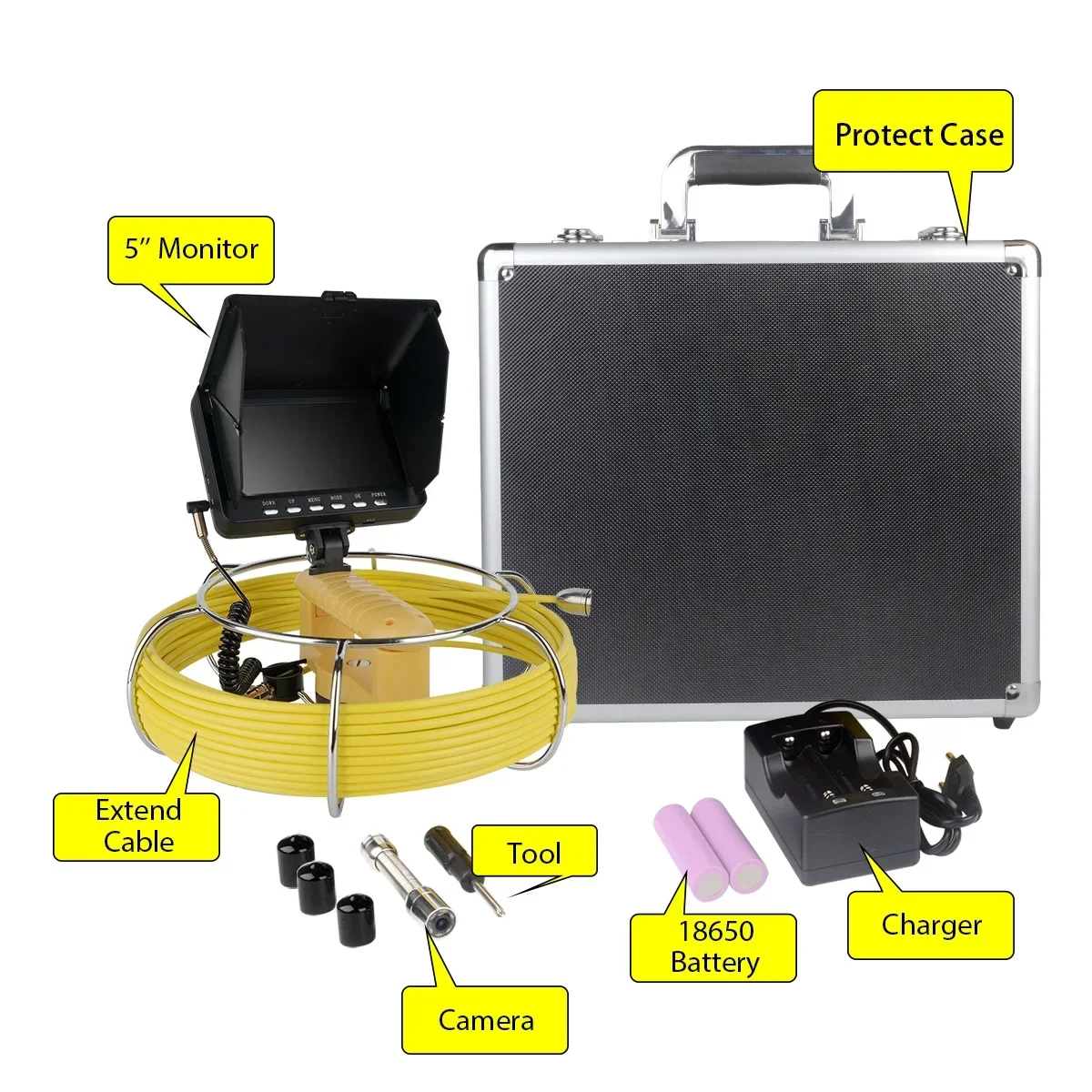 

pipeline endoscope 18mm camera 1080P HD 5'' LCD screen With 6PCS adjustable white LED 110 Degree Viewing Angle IP68 Waterproof