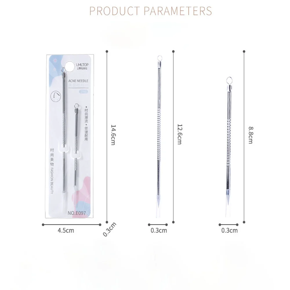 Estrattore in acciaio inossidabile di 2 dimensioni aghi per la rimozione dei punti neri detergente per punti aghi per la rimozione delle imperfezioni dell'acne detergente per pori delle macchie nere