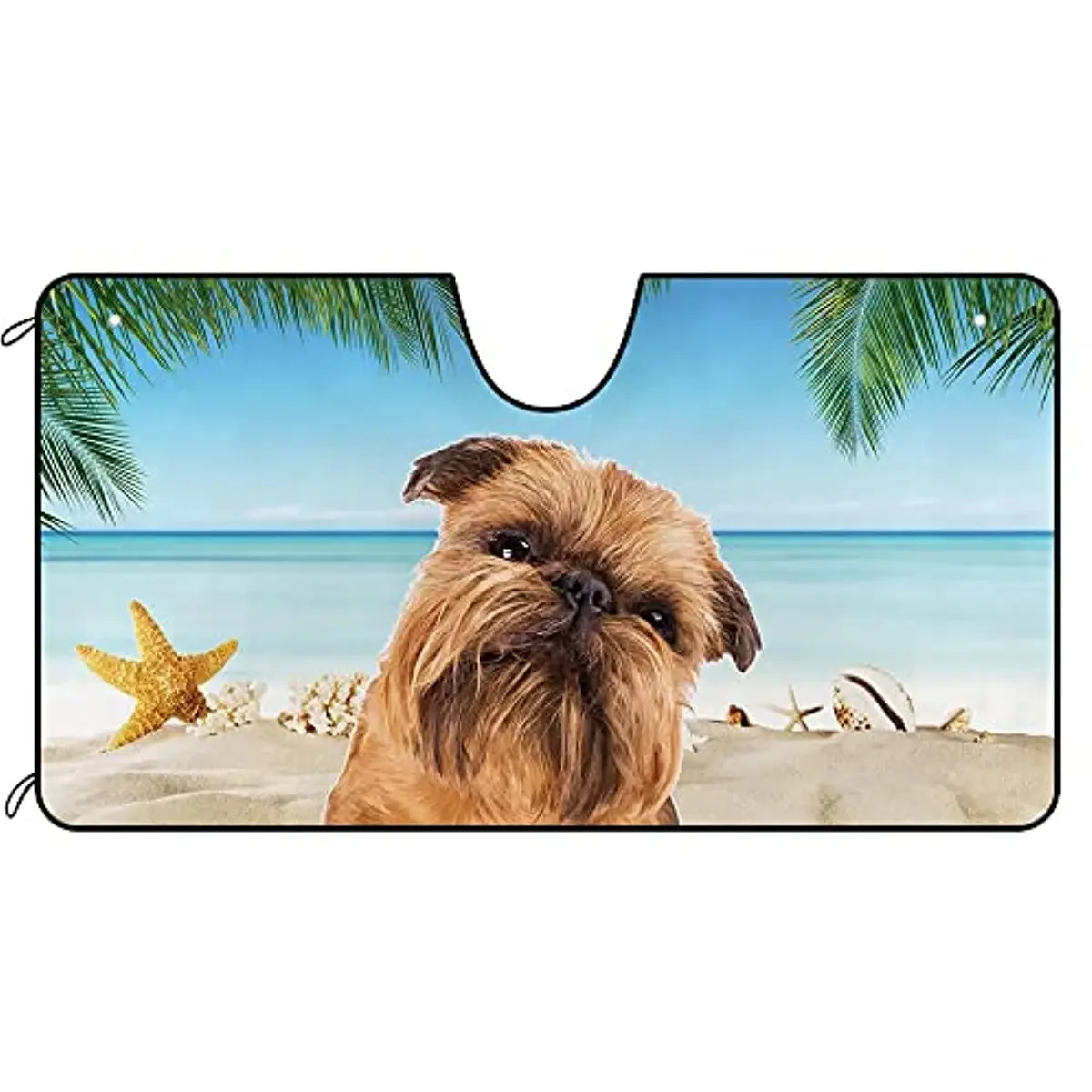 CafeTime Dog Car Windshield Sunshade A Cute Light Yellow Brussels Griffon Dog at The Beach Decor Vehicle Front Windshield Sun Sh