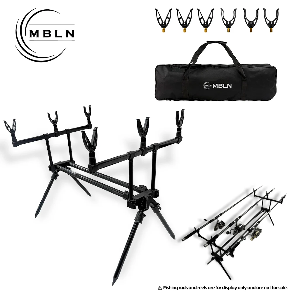 Supporto per canna da pesca regolabile con baccello per canna da carpa in alluminio MBLN |   Treppiede portacanne da 4 con borsa per il trasporto per carpe, luccio e pesca al colpo