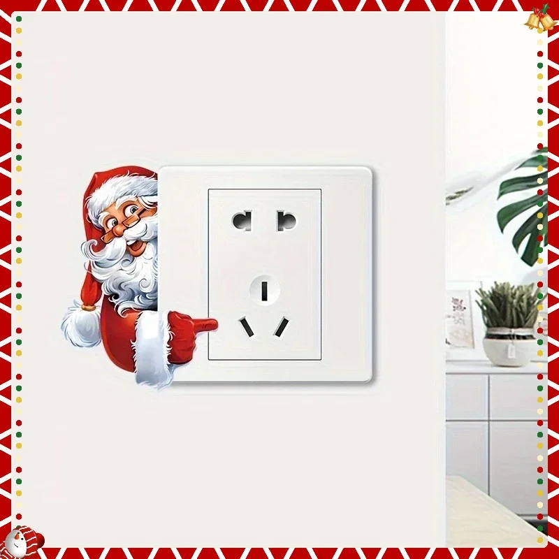 1/4 Uds decoración de interruptor de luz navideña-panel autoadhesivo Santa Peek y brillante, interruptor de luz de adorno para el hogar de vacaciones de fácil instalación