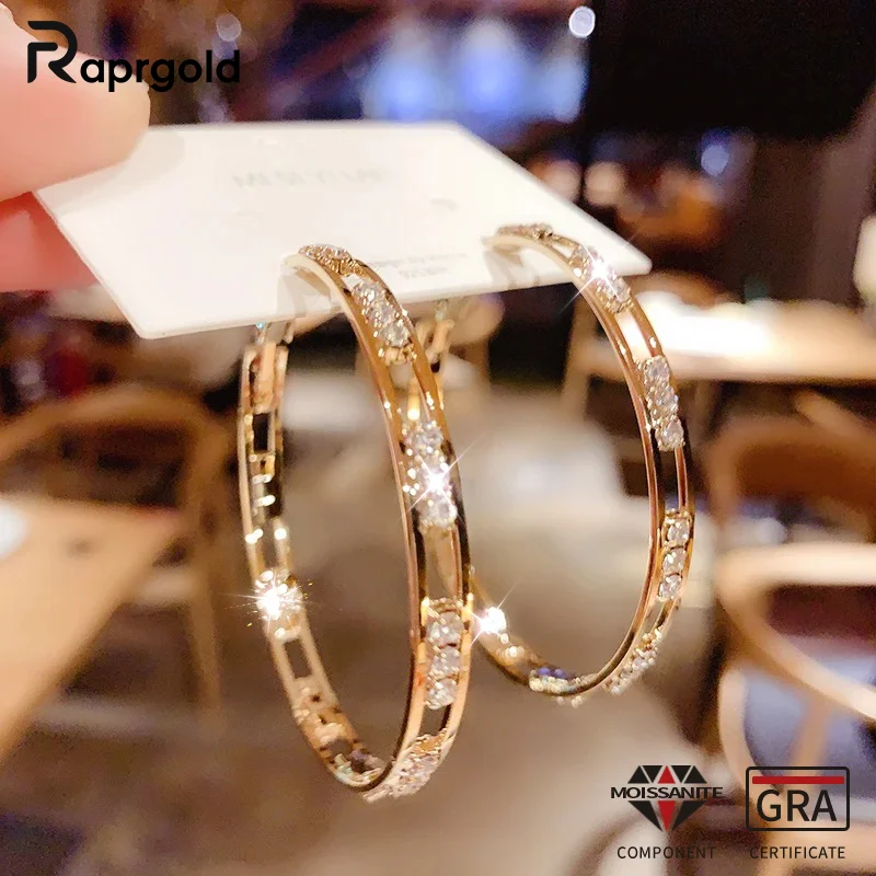 

RAPRGOLD GRA Certified Moissanite Hoop Earrings for Women 925 Sterling Silver Big Circle Earring Wedding Jewelry Gift Pendientes