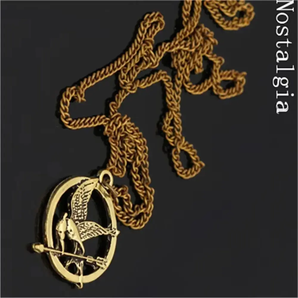 he Hunger Games Metal Pendant Necklace Jewelry Accessories Circular Shape Vintage Punk Mocking Bird Necklaces For Men Women