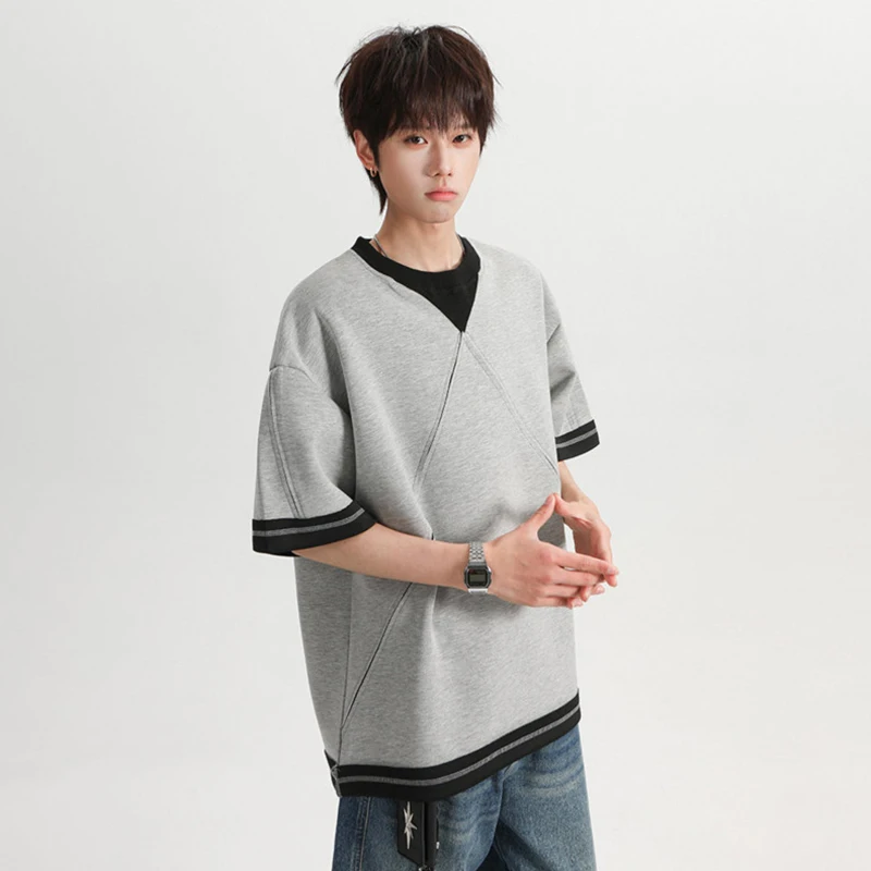 LUZHEN Piece 2026 Summer Color Design Contrast Fake Two Round Neck T-shirts Men's Fashion Niche Short Sleeve Male Clothes JY8494