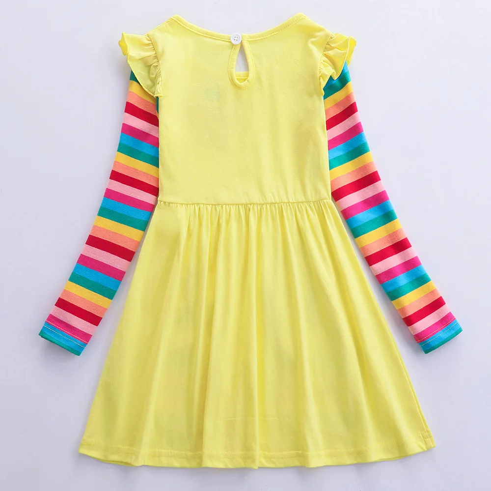 Langärmliges Einhornkleid für Mädchen, Herbststickerei, zwei Taschen, Regenbogenärmel, 81035 – Detail 7