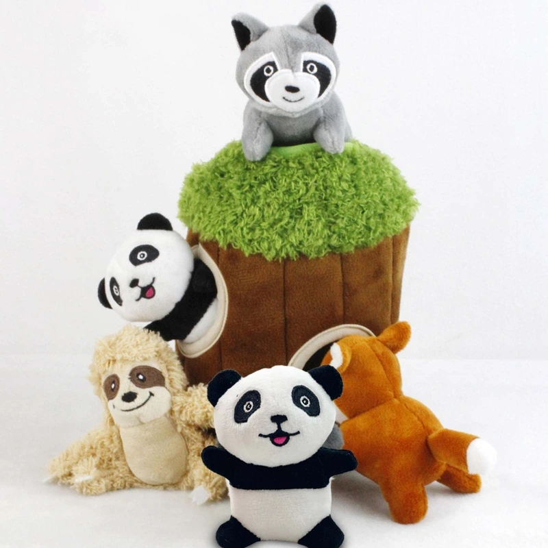 Dog Plush Toy Interactive Hide And Seek Stuffed Woodland Animals Squeak Puzzle Toys for Small Medium Large Breed Dogs