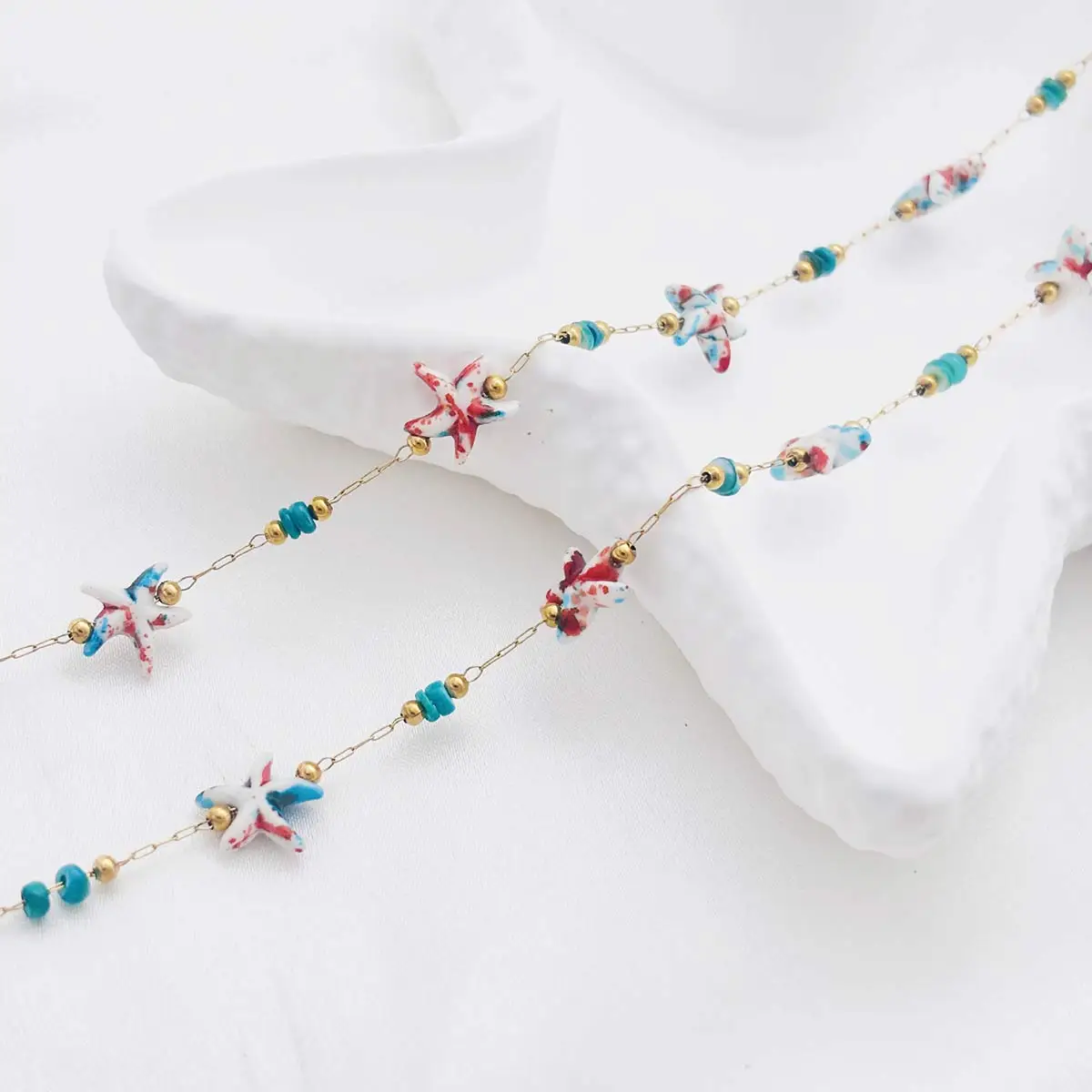 Gold Tone Link Chain Multicolor Seastar Seaside Vacation Style Beads New Fashion DIY Handicrafts Decoration Supplies 5M/lot