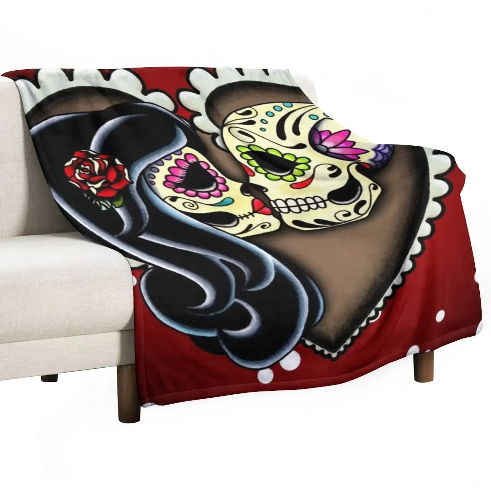 Ashes - Day of the Dead Couple - Sugar Skull Lovers Throw Blanket christmas decoration halloween Luxury Throw Stuffeds Blankets