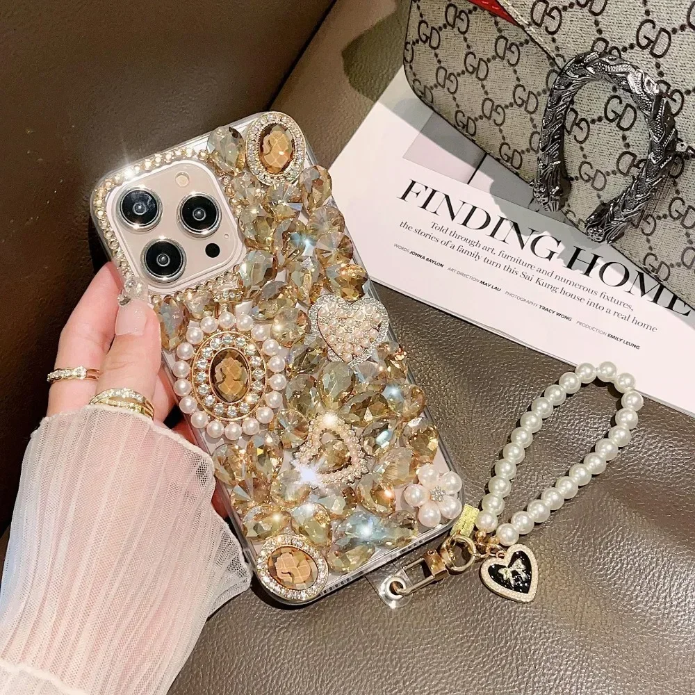 

Rhinestone Perfume Bottle Love Bracelet Phone Case, Bling Diamond Cover for Huawei Honor 70 80 90 100 Pro Lite 8X 9X X40i X50i