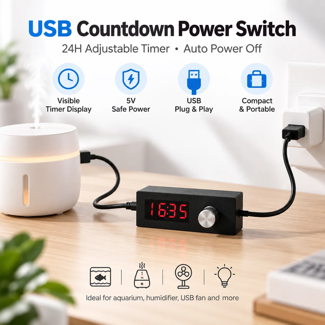 USB 24HCountdown Timer Auto Power Off Switch 5V Male Female Adjustable Timer Cable for Aquarium Light Pump Fan Automatic Control