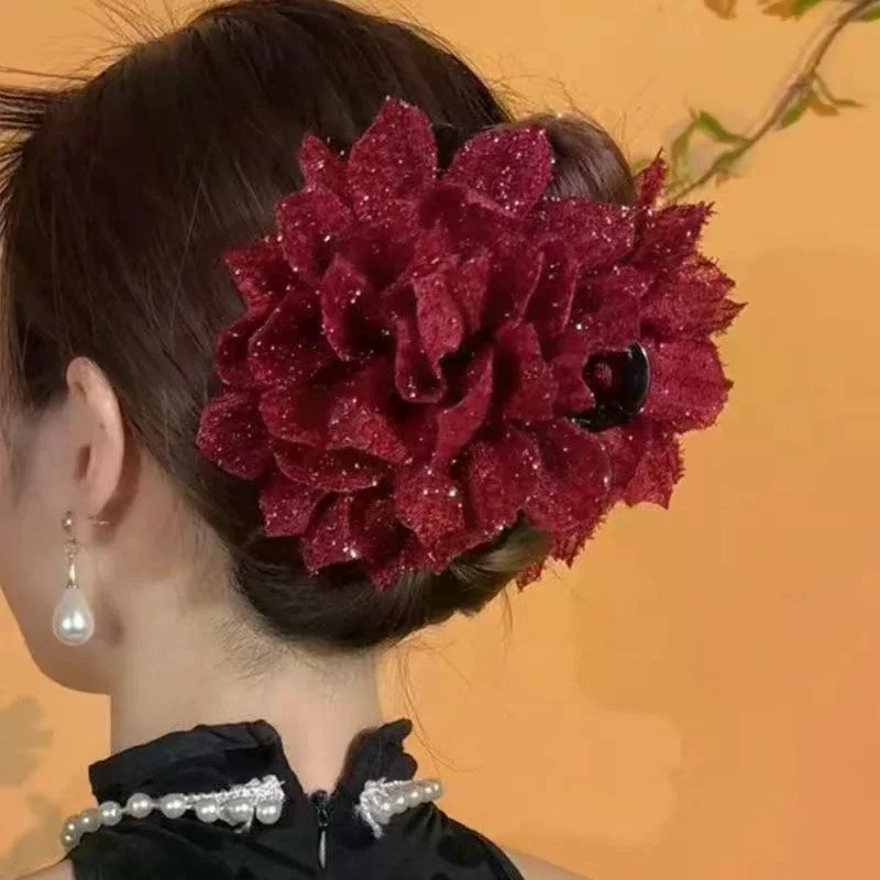 موضة شبكة سوداء زهرة مشبك شعر المرأة القرش ذيل حصان كليب غطاء الرأس مزاجه زهرة مشبك شعر أغطية الرأس إكسسوارات الشعر #3