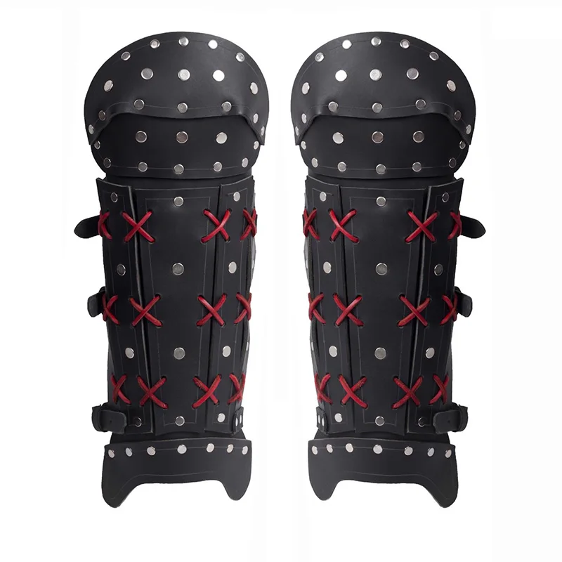 Medieval Samurai PU Leather Leg Armor Gaiters Viking Pirate Shoe Boot Cover Steampunk Fantasy Greaves LARP Props Cosplay Costume view 2