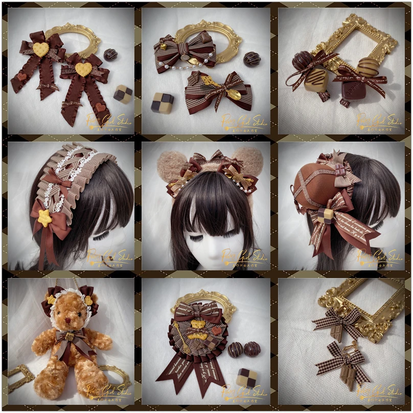 Tiramisu Band Bear Chocolate Bear Ear Sweet Lolita Cute Hair Ornaments Hairpin KC Badge Tops Hat Headwear Vintage Cospaly