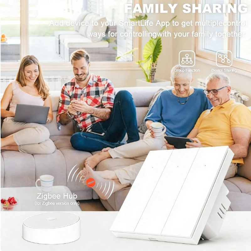 

Zigbee Smart Light Switch 1/2/3 Gang Touch Control/ No Neutral Wire Required/Smart Life App Voice Control/Timing Backlight
