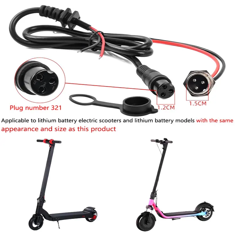 GX16 3Pin Aviation Charging Port for Lithium Battery Electric Scooters 3 Pin Plug Charger Output Cable 220V Waterproof Dust-pro