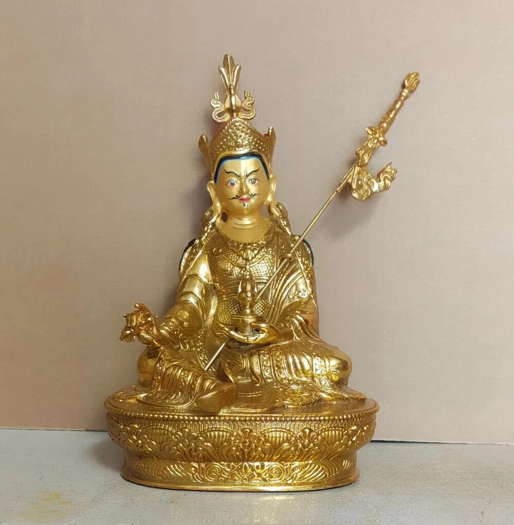 

Tibetan Handpainted bronze Padmasambhava Buddha statue gilt Guanyin God wealth