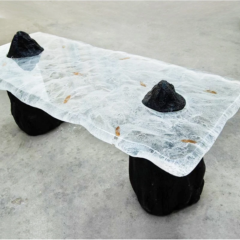 Living room FRP square resin coffee table imitation stone tea table decoration home ornament sculpture
