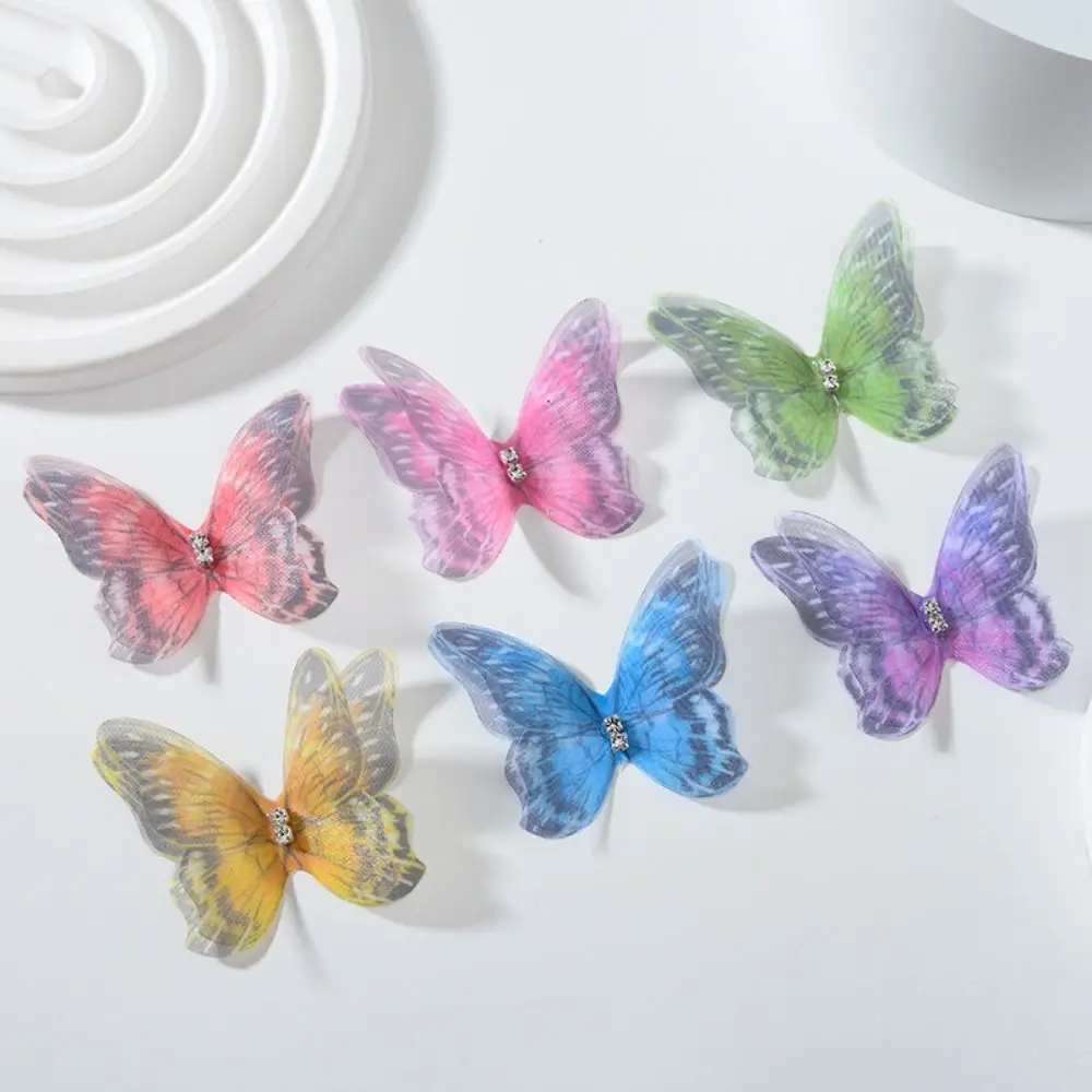 3D Organza Fabric Butterfly Appliques Gradient Color Double-layer Simulation Mesh Butterfly Patch Translucent
