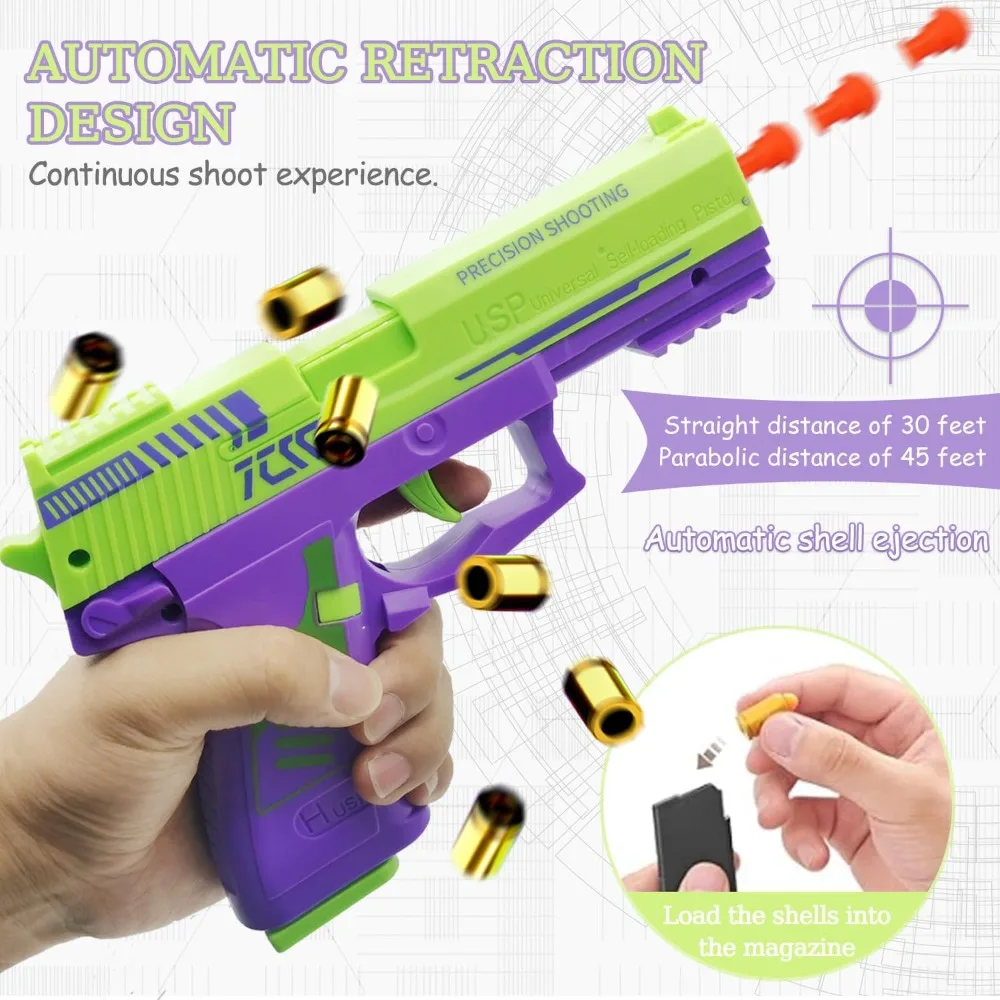 Spielzeugpistole mit automatischer Nachladen, Rückprallschale, auswerfender weicher Schaumstoff-Blaster für Schießspiele, Bildung, Modellspielzeug für Kinder und Jungen