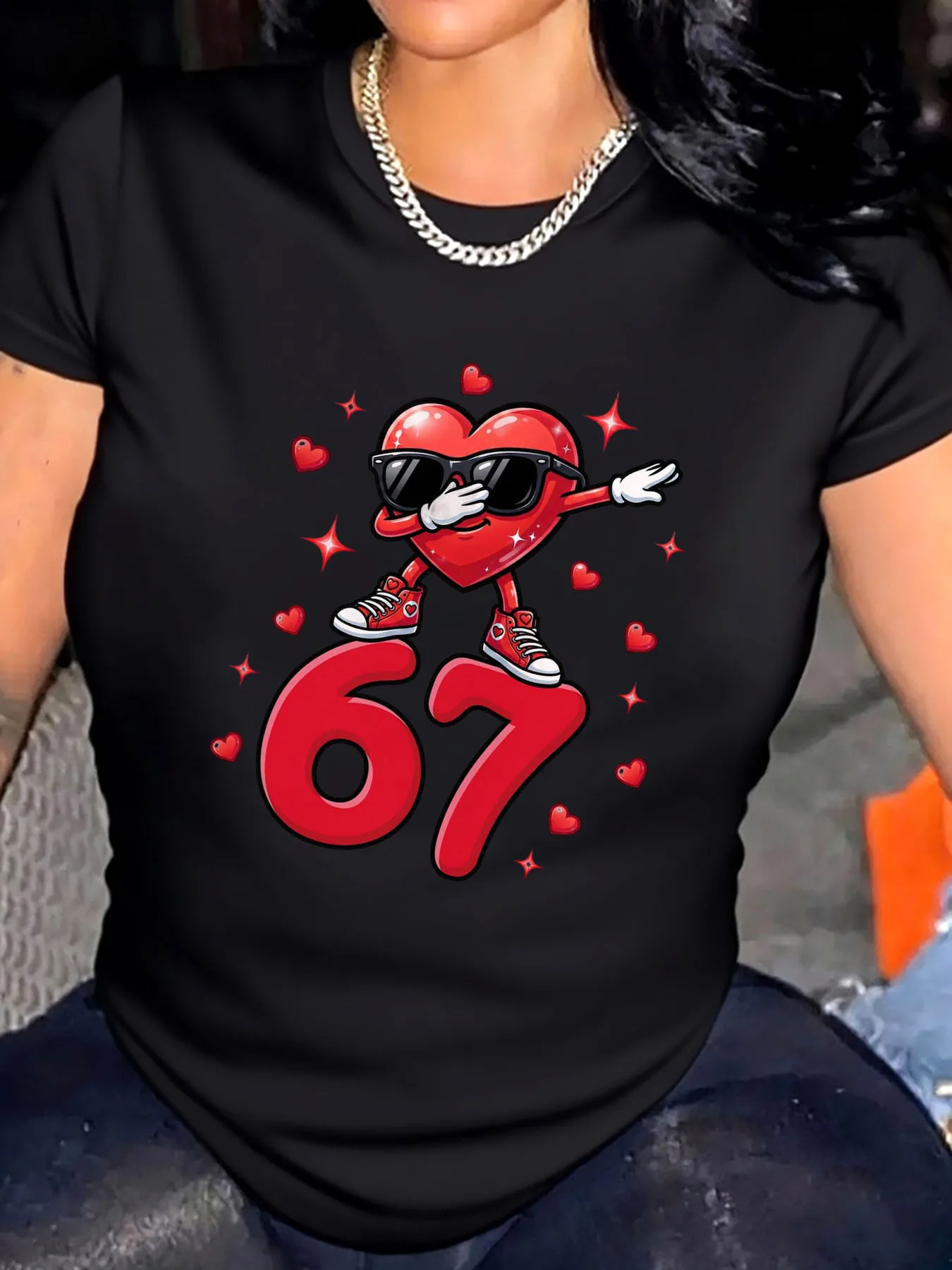 

Женская футболка больших размеров Valentine Heart Dabbing 67, уличная одежда с принтом цифр