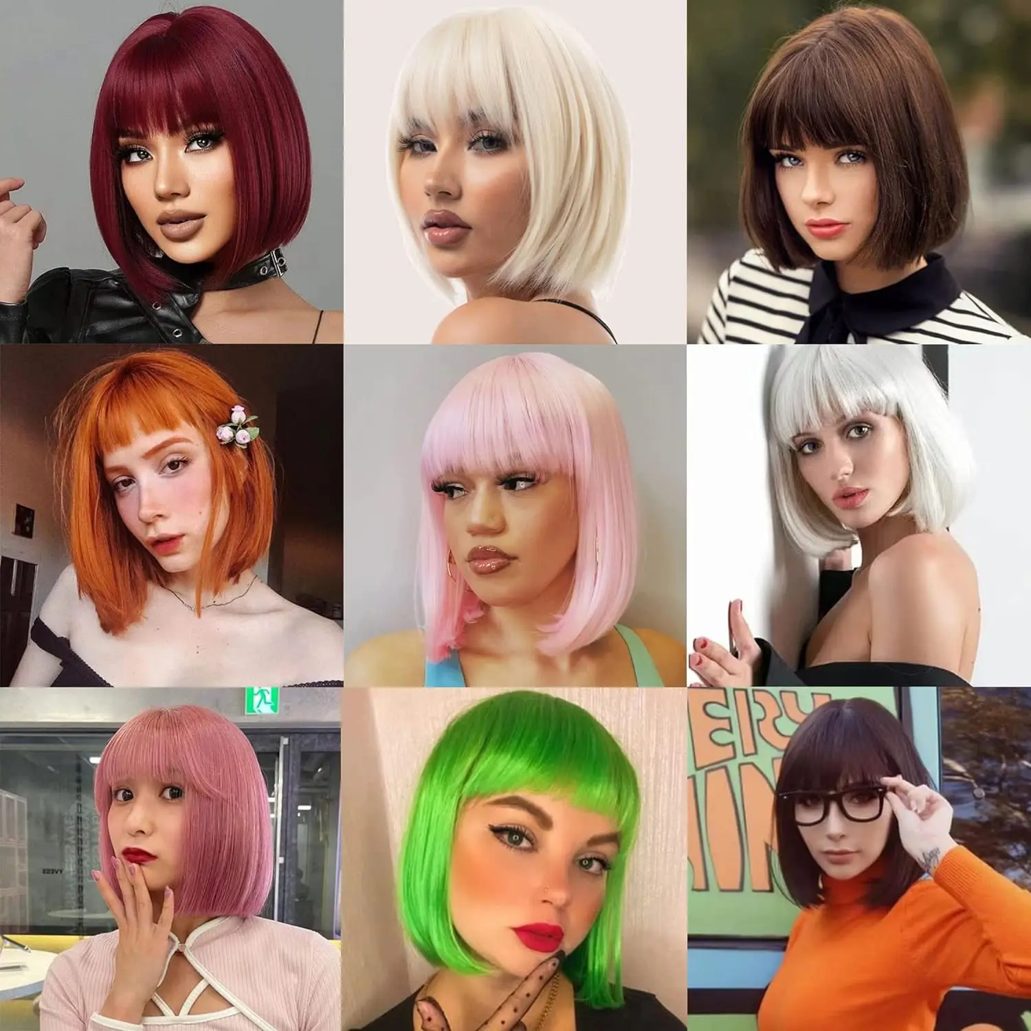 Synthetic Wig Pink Blonde Short Bob Machine Made Bangs for Women Girl Colorful Straight Cosplay Party Halloween Costume Daily image 6