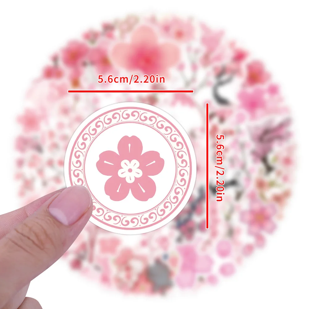 50PCS Pink Cherry Blossoms Stickers Sakura Cartoon Sticker Graffiti Decoration DIY Kids Toys Luggage Laptop Guitar Bike Gifts