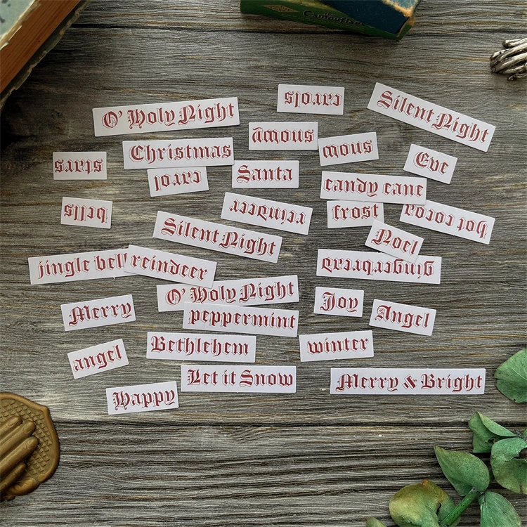 31pcs Vintage Red English Phrase Stickers Collage Junk Journal Ephemera Antique Stickers Photo Album Scrapbooking Material Gift