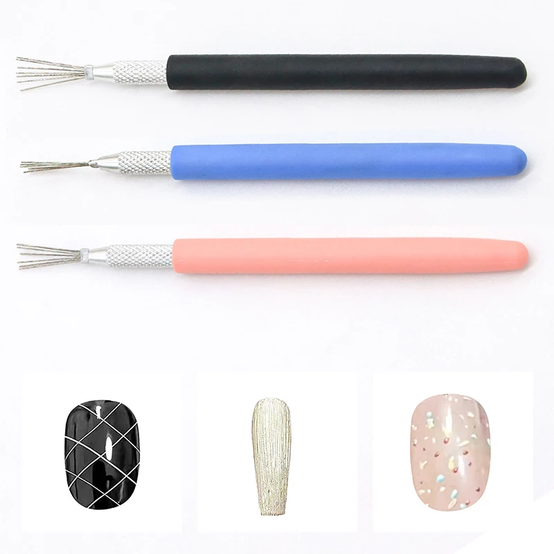 Multifunctional Nail Art Line Painting 7 Pin Pen Bendable Silicone Handle Nail UV Gel Brushes Drawing Manicure Tools