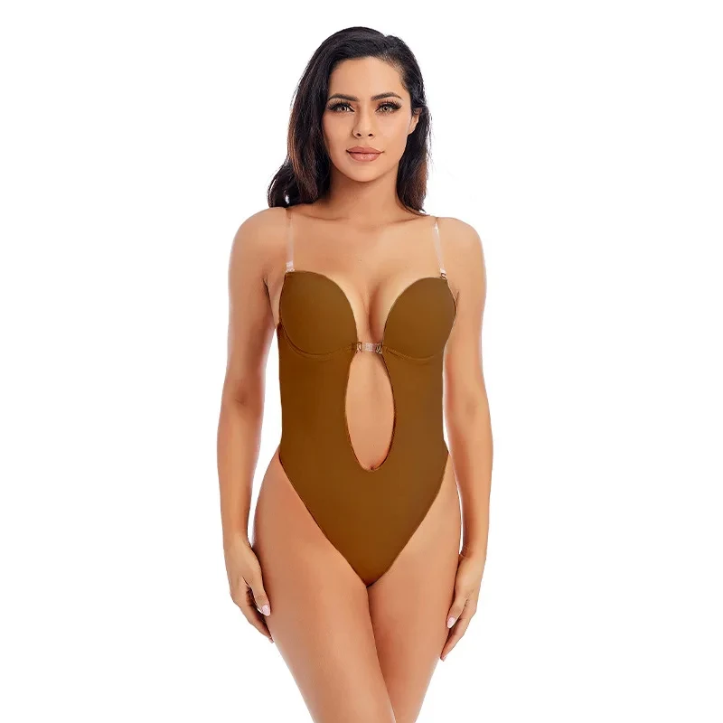 Kobiety Bodysuit Thong Shaper Body Shaperwear Sexy Deep V-Neck BackLess Body Corset Slimming Push Up Plunge body dos nu корсет