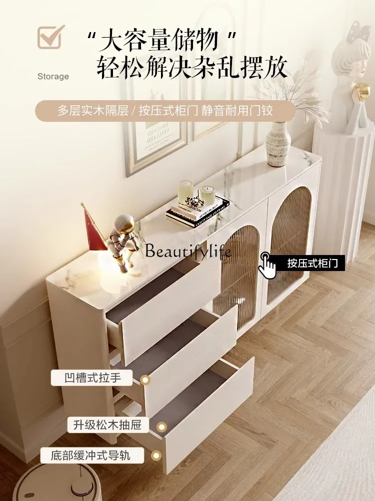 01**French Cream Wind Suspension Side Cabinet Modern Simple Ultra-thin Solid Wood Entrance Cabinet