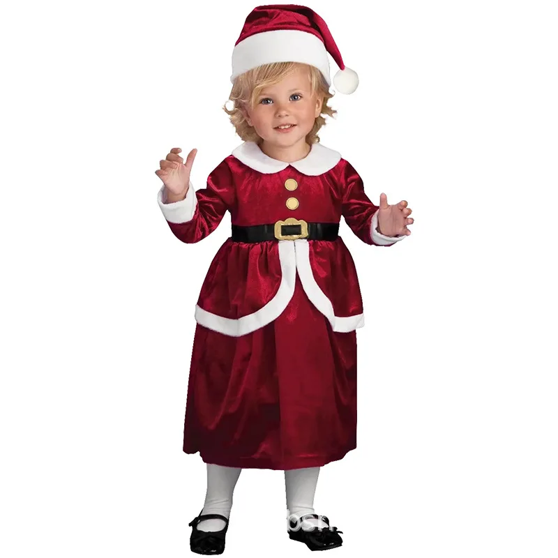 

2025 Children Christmas Clothing Santa Claus Suit Girl Carnival Party Cosplay New Year Dress Stage Costume MIDI Skirt in Canary