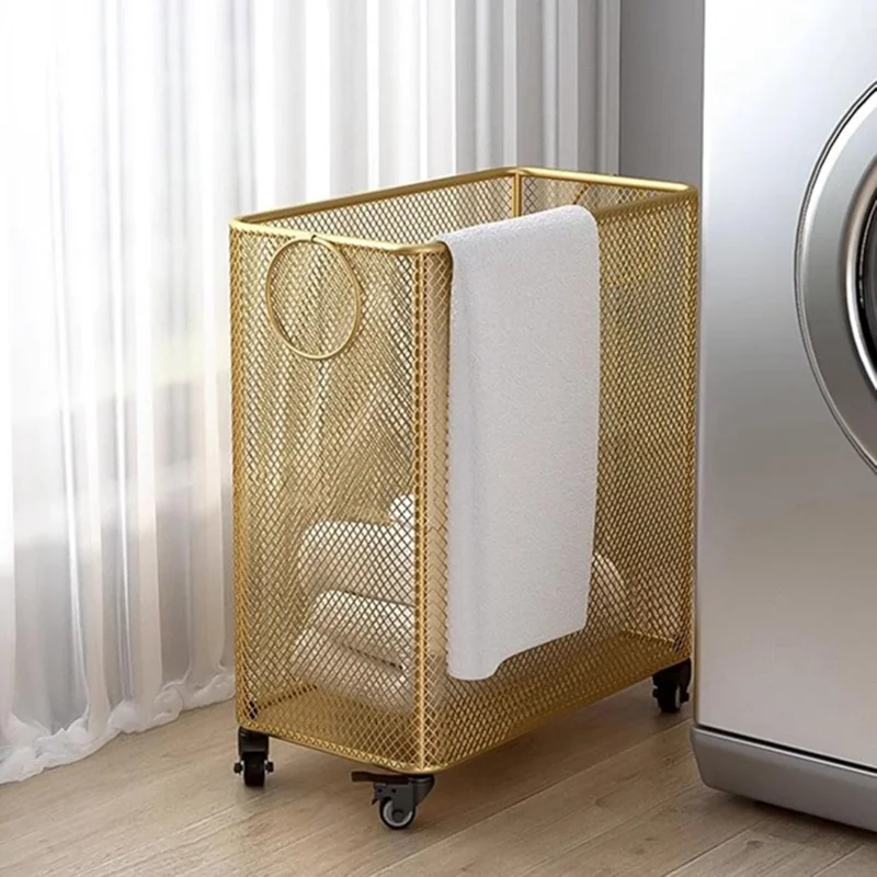 

2026 New：Laundry Basket on Wheels, Metal Storage Cart Yoga Mats and Dirty Clothes, Bathroom and Bedroom