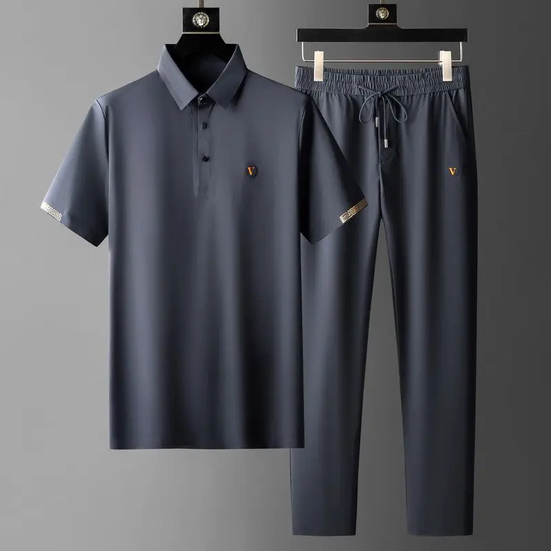 Men's clothing spring and summer thin simple quick-drying suit business polo shirt summer elastic loose long pants suit