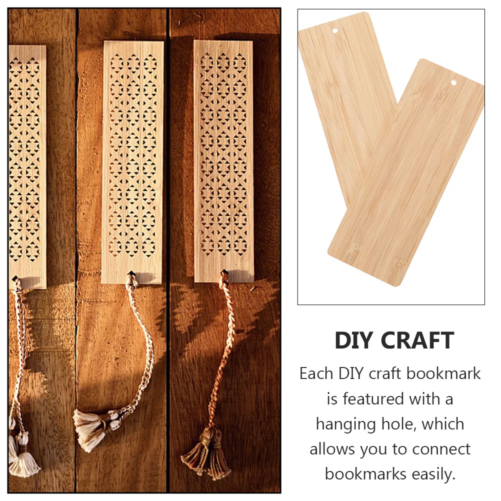 

20pcs Bookmark Material 14cmx5cmx0.2cm DIY Blank Bamboo Bookmark Bookmarks Hole Sewing Accessories