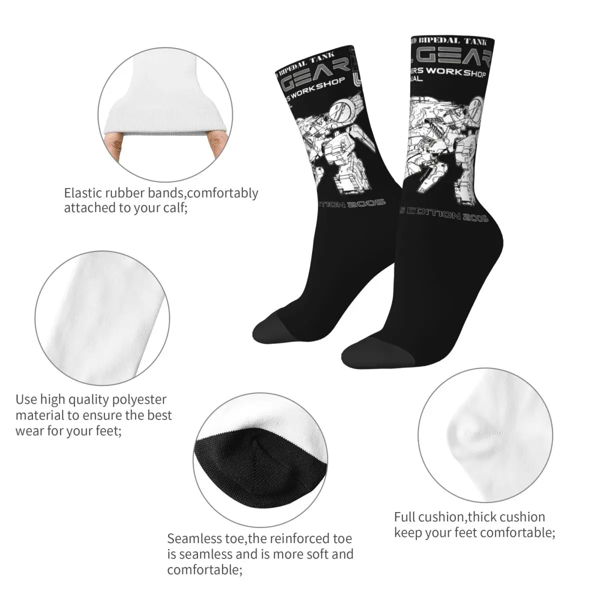 Metal Gear Solid Rex Manual Theme Design Crew Socks Accessories for Men Compression Sock