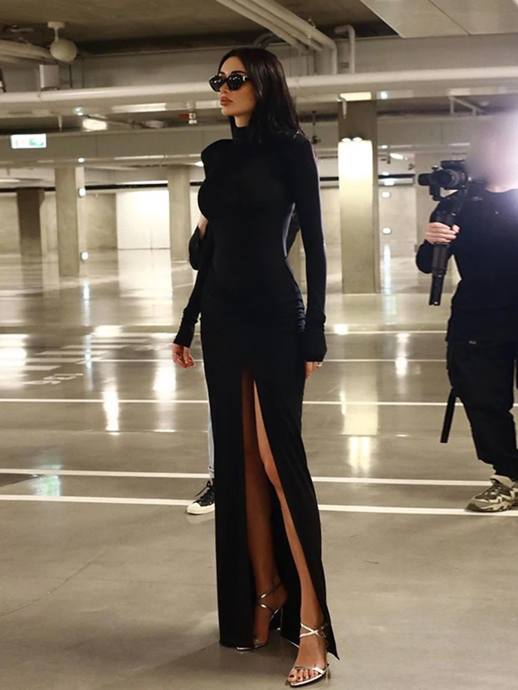 Cnyishe Solid Suits Sexy Club Women Sets Fashion Split Streetwear Long Sleeve Sheath Tracksuits 2-pieces (Tops+Skirts) Female