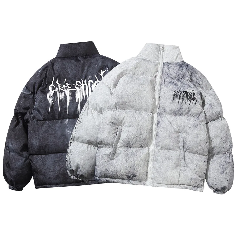 Hip Hop Winter Jacket Parka Men Graffiti printing Streetwear Windbreaker Harajuku Winter Padded Jacket Coat Warm Outwear Zipper