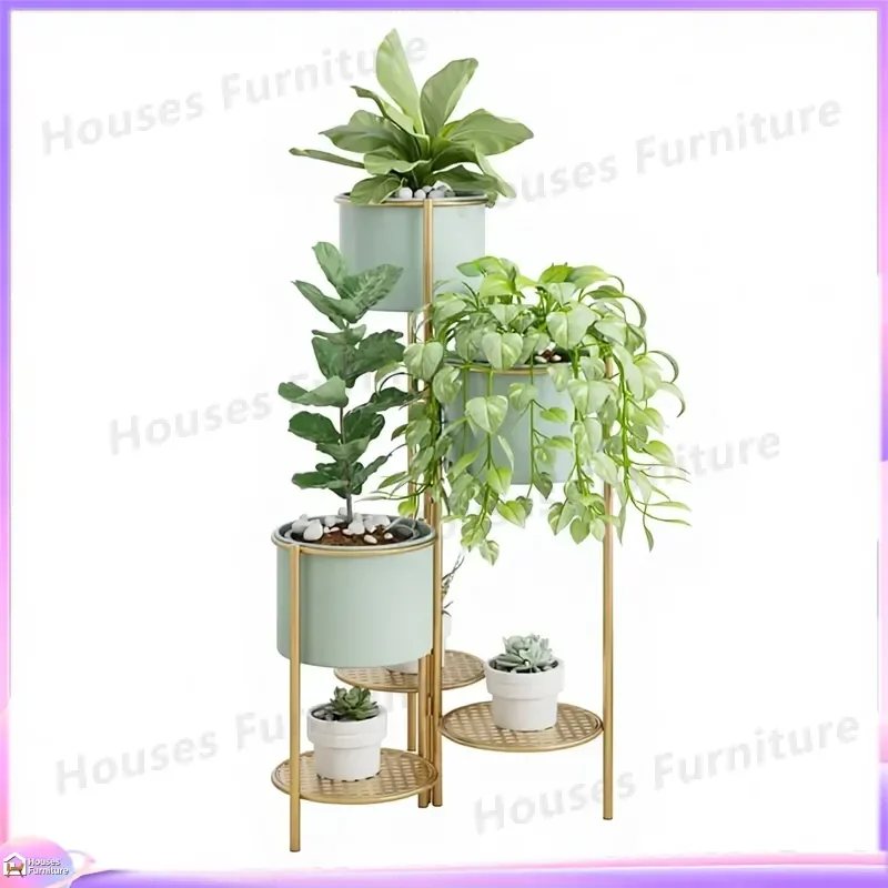 Nordic Wrought Iron Floor to Ceiling Plant Stand Rotatable Foldable Flower Pot Rack Indoor Garden Shelf Home Decor Storage