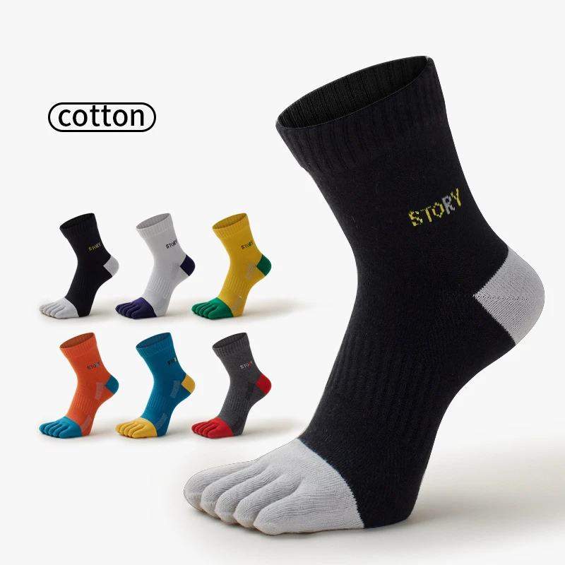 

5 Pairs Men's Sports Five Finger Socks High Elasticity Breathable Cotton Absorbent Outdoor Hiking Split-Toe Socks Four Seasons