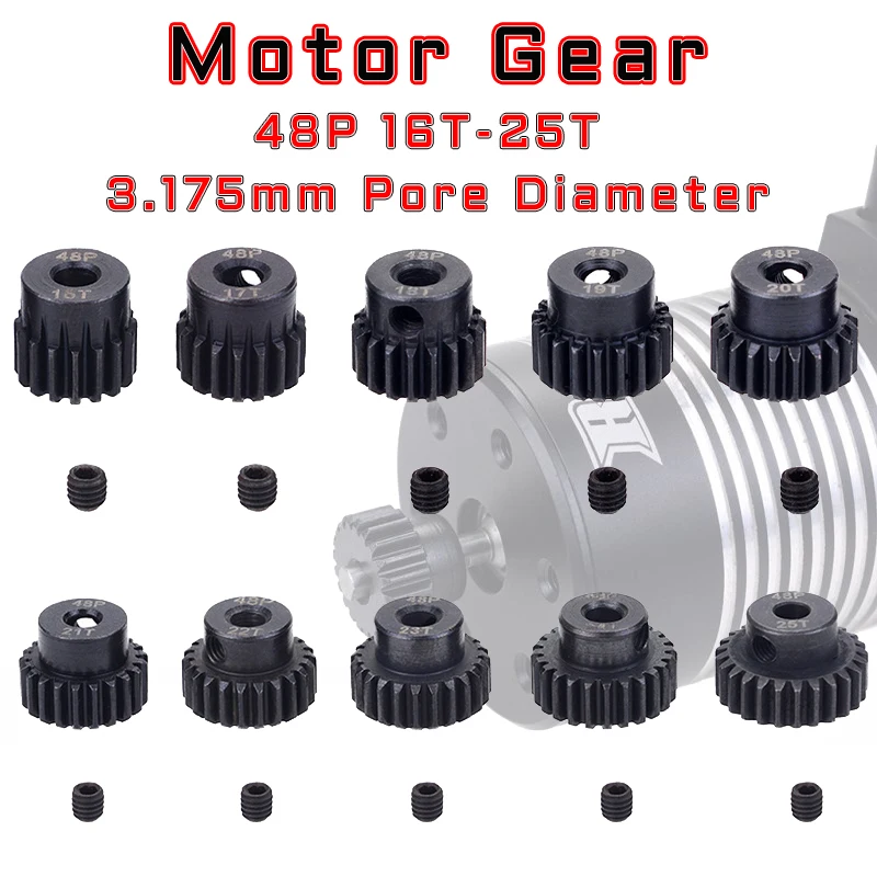 

48DP 3,175 мм 16t 17t 18t 19t 20T 21t 22T 23T 24T 25T черная стальная металлическая Шестерня мотора для 1/10 Rc модели автомобиля Мотор