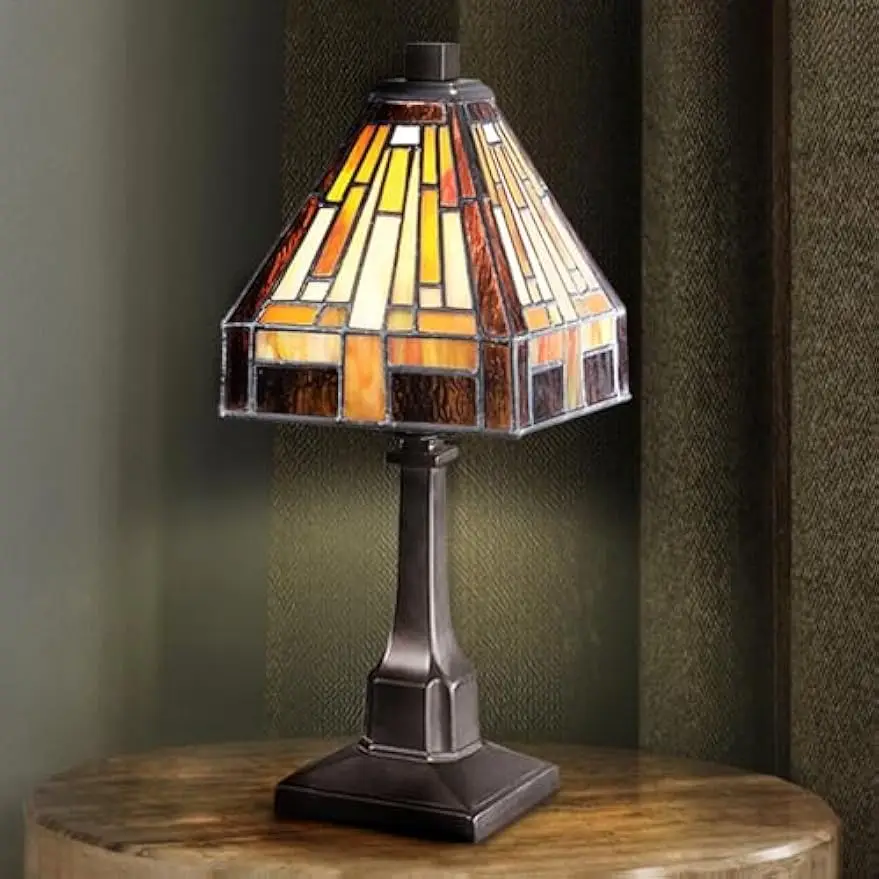 Luxury Tiffany Table Lamp, Large Size: 12''H x 5''W, with Craftsman Style Elements, Vintage Bronze Finish,