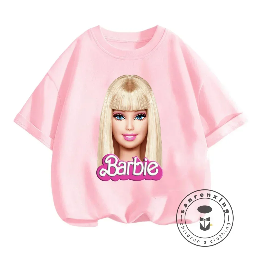 Trendy Summer Styles for Girls Soft Breathable Barbie Prints on Colorful Fun-filled Cartoon T-shirts Ideal for Ages 3-14