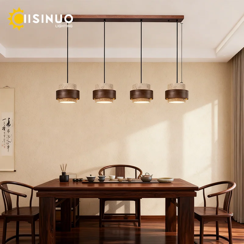 Dropshipping Wabi-sabi Style Pendant Lamp Natural Stone Hanging Light Wood Design E27 Bulb For Dining Room Bedside Island Kitche
